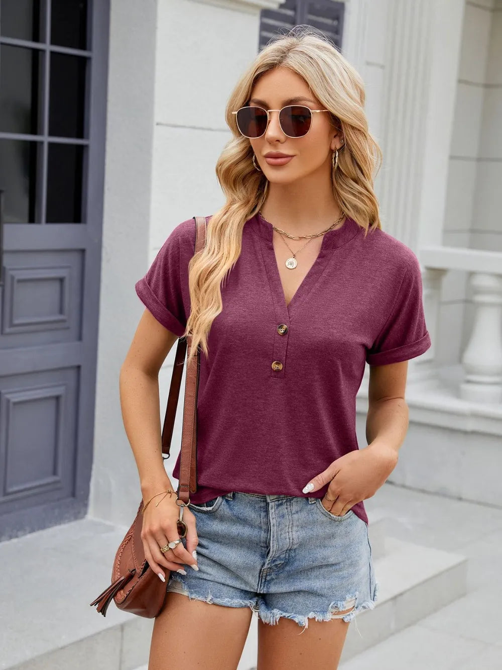 Notched Short Sleeve T-Shirt