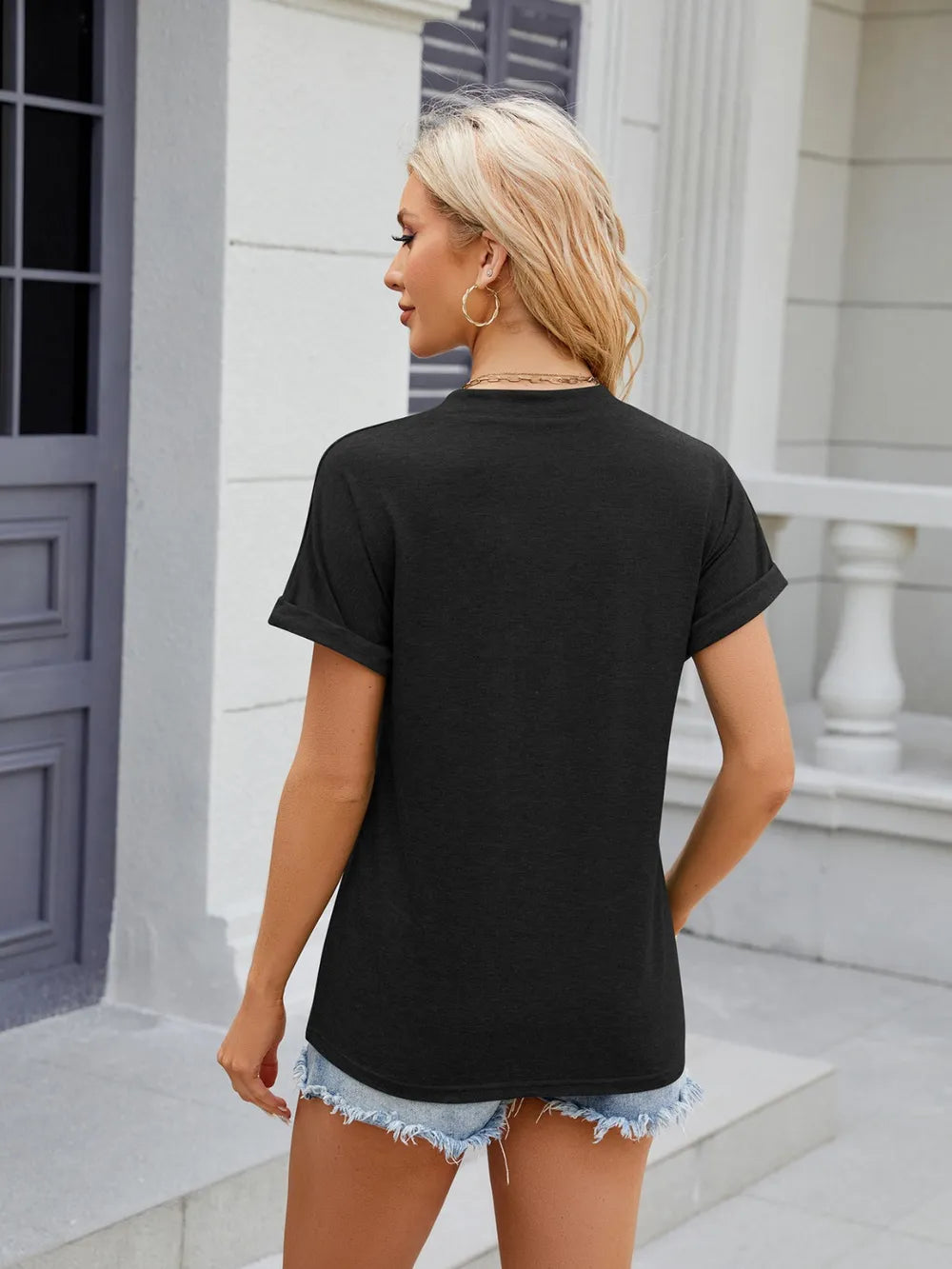 Notched Short Sleeve T-Shirt