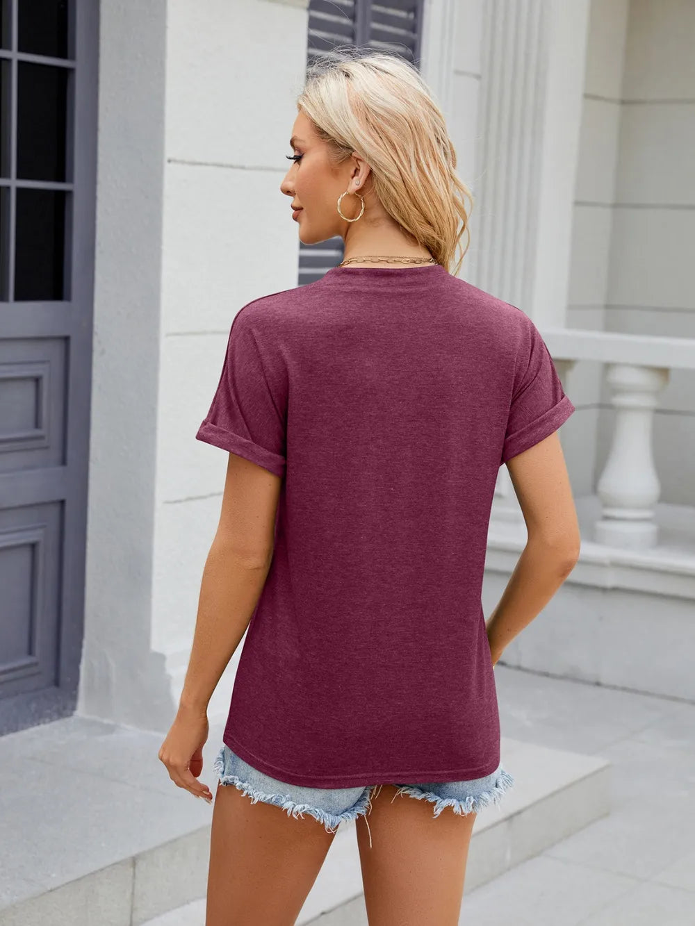 Notched Short Sleeve T-Shirt